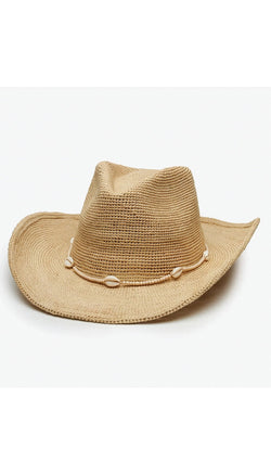 Wyeth The Reed Cowboy Hat in natural color, stylish wide-brim hat made from woven material, ideal for outdoor wear.
