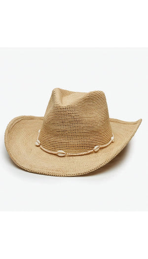 Wyeth The Reed Cowboy Hat in natural color, stylish wide-brim hat made from woven material, ideal for outdoor wear.