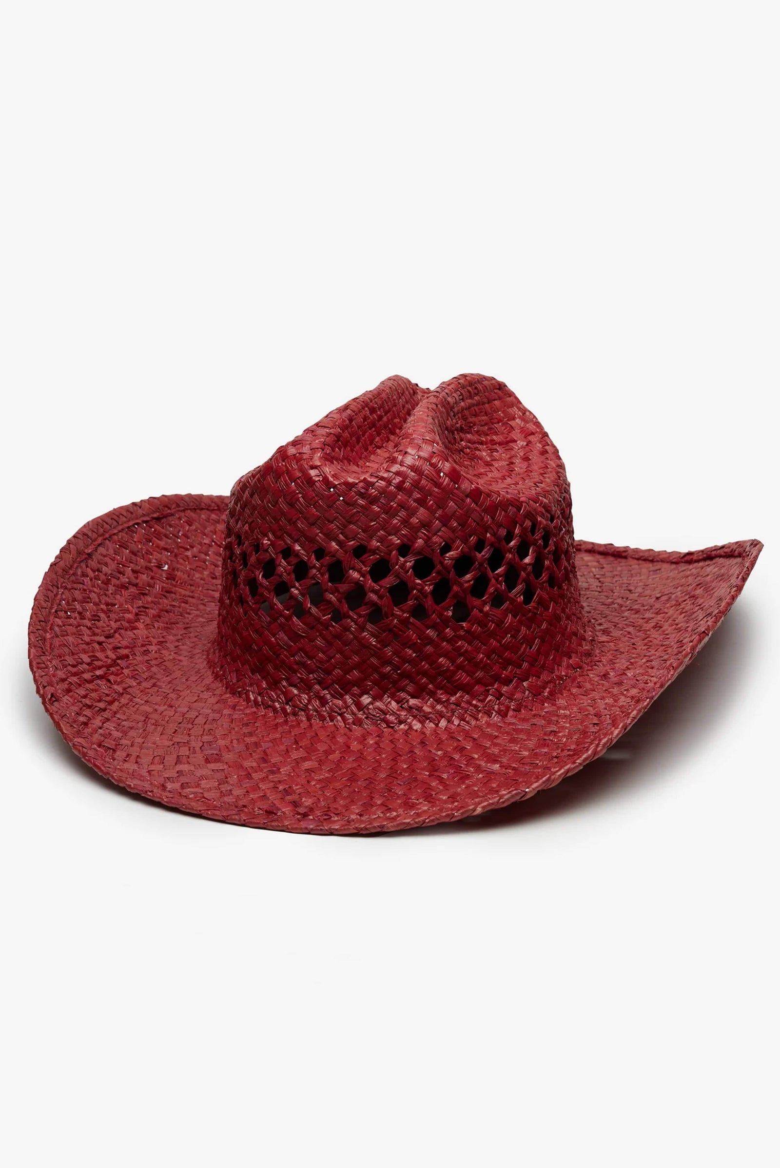 WYETH Brodie Raffia Cowboy hat in wine color, featuring a wide brim and stylish design, made from raffia material.