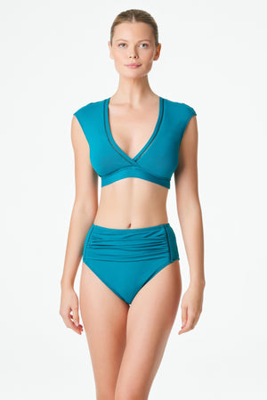 High Waisted Bikini Bottom, Shirred, BS - Bleu Rod Beattie