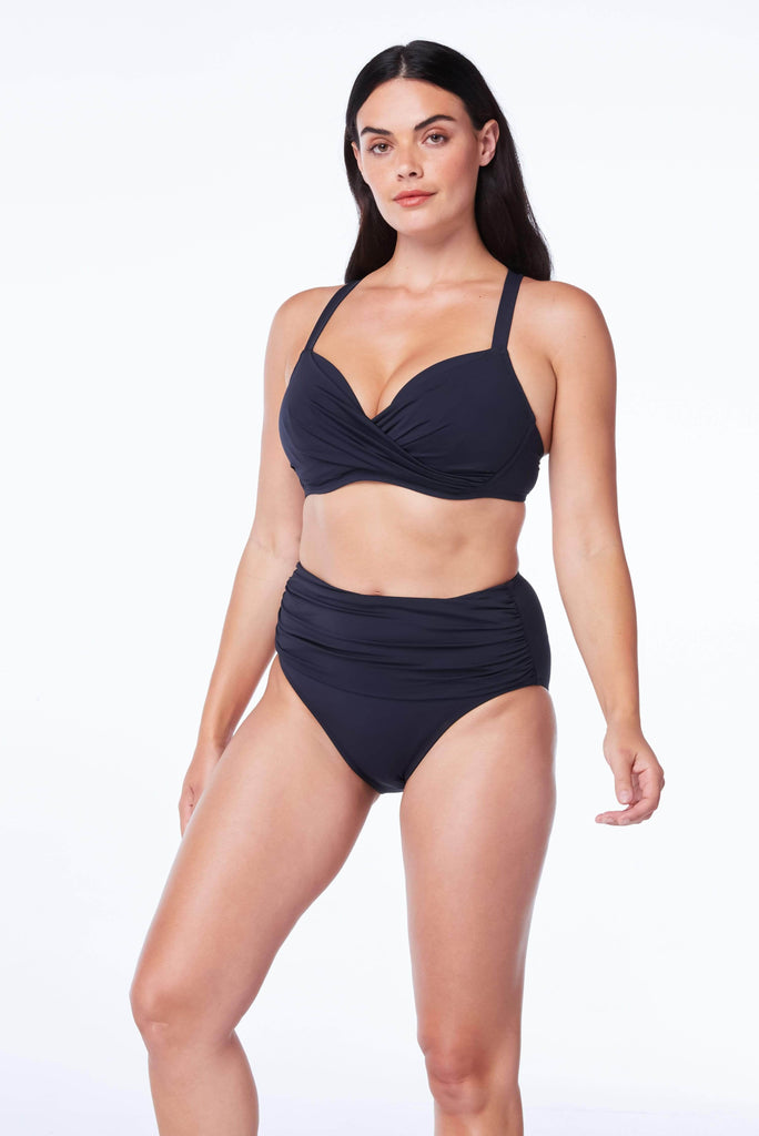 Kore Shirred Fold Over High Waist Bikini Bottom