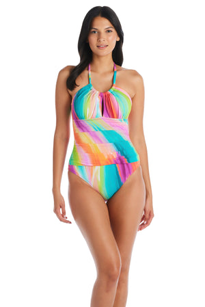 One Piece Halter Tie Back Mesh Side Swimsuit, SO - Bleu Rod Beattie