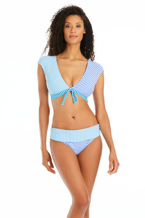Stripe Tease Cap Sleeve Bikini Top - Bleu Rod Beattie